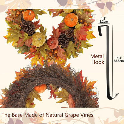 Fall Wreaths for Front Door 26'' Autumn Velvet Pumpkin Wreath with Metal Hook Large Harvest Maple