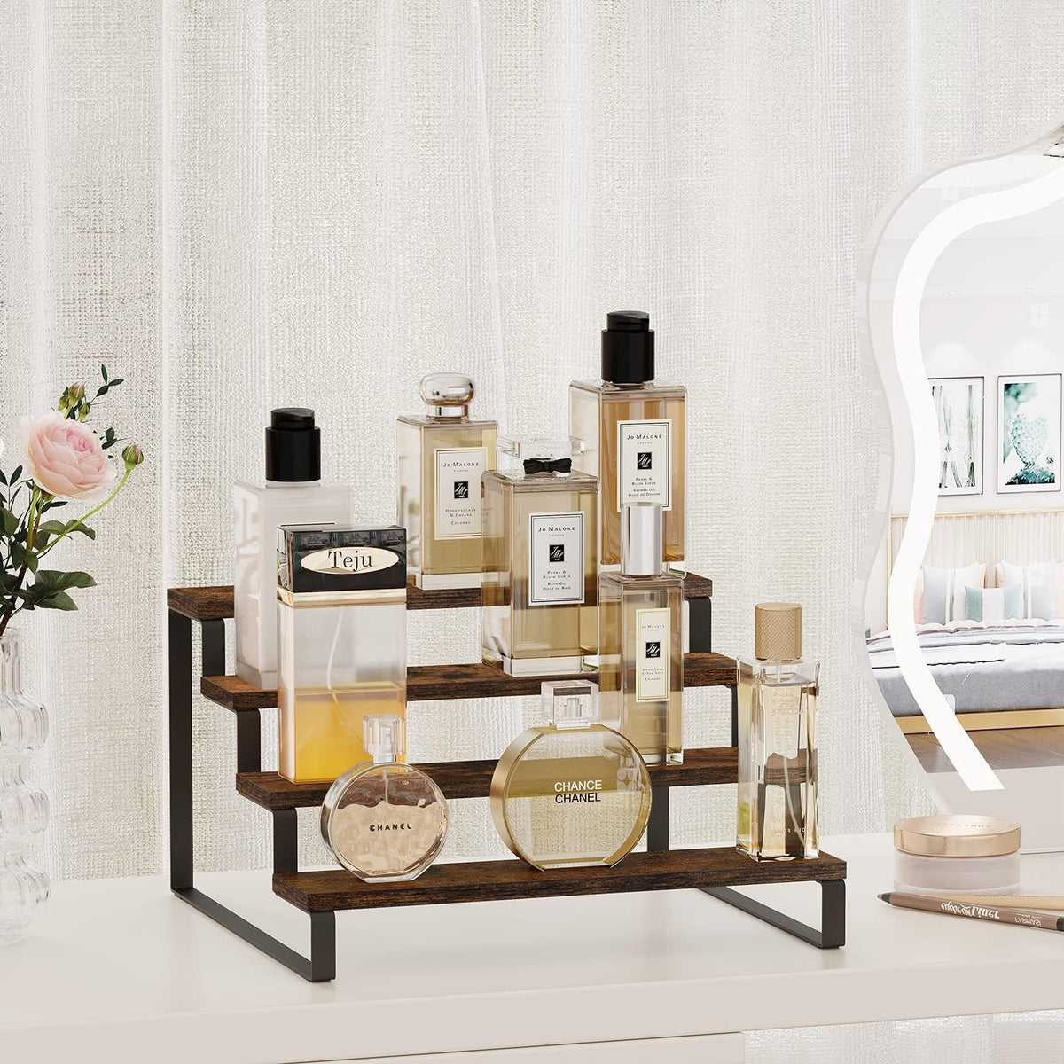 YINMIT Wooden Display Riser Stand, Tiered Perfume and Cologne Organizer Stand, 4 Tier Spice Rack