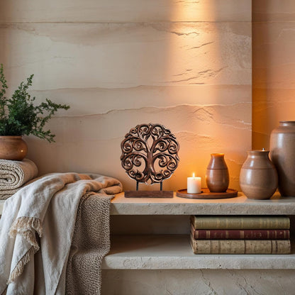 Decozen Solid Wood Tree of Life Sculpture - Home Decor, Living Room, Boho, Shelf, Coffee Table