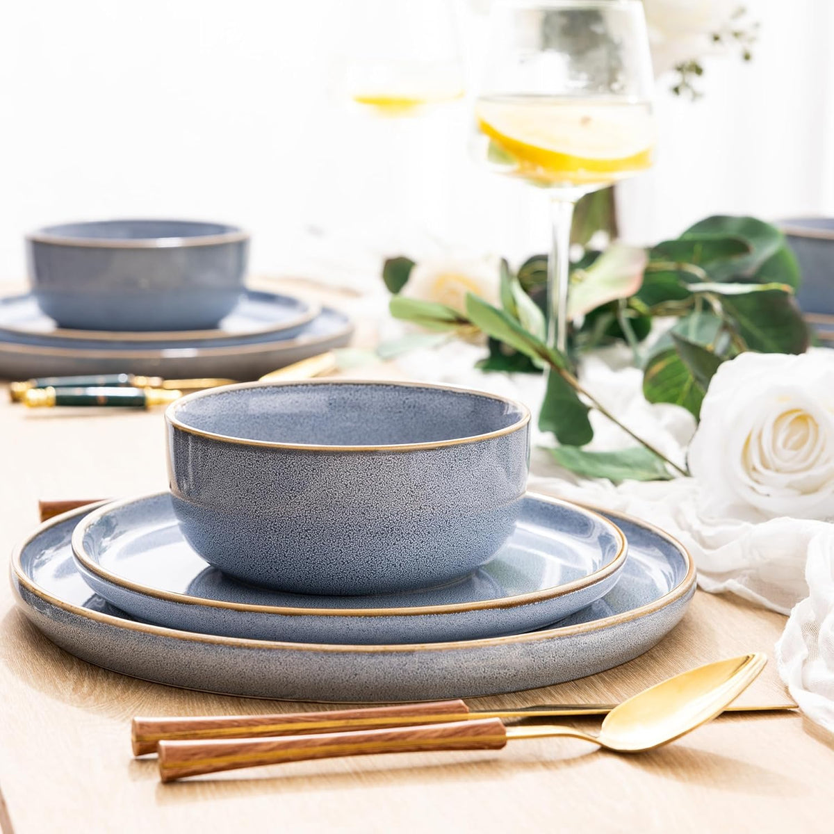 GBHOME Ceramic Dinnerware Sets for 6, 18 Pieces Stoneware Plates and Bowls Sets, Scratch Resistant