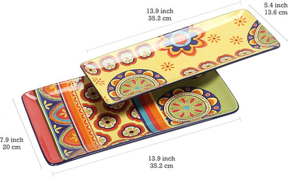 Bico Tunisian Ceramic 14 inch Rectangular Serving Platter, Set of 2, for Serving Salad, Pasta