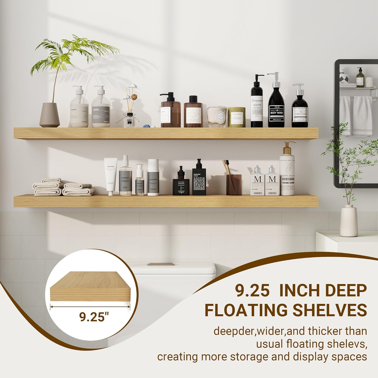 48 Inch Floating Shelves, 3D Textured Wood Grain, 48"x9.25"x1.5" Inch Deep Floating Shelves for