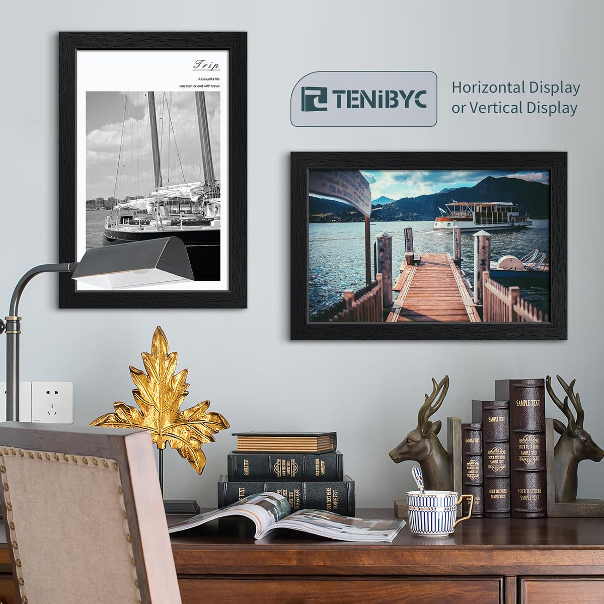 11x17 Picture Frame 3 Pack - Black Woodgrain, Solid Wood & HD Tempered Glass, Wall Gallery Poster