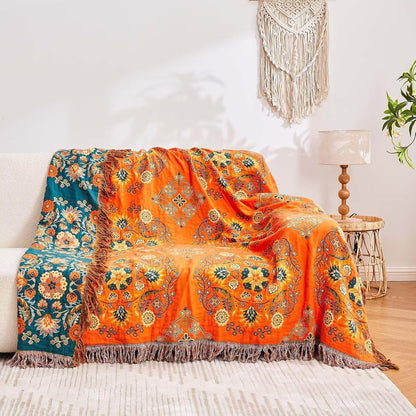 Boho Throw Blanket, 100% Cotton Ultra Soft Luxury Throw Rustic Quilt, 60"x80" Floral Printed