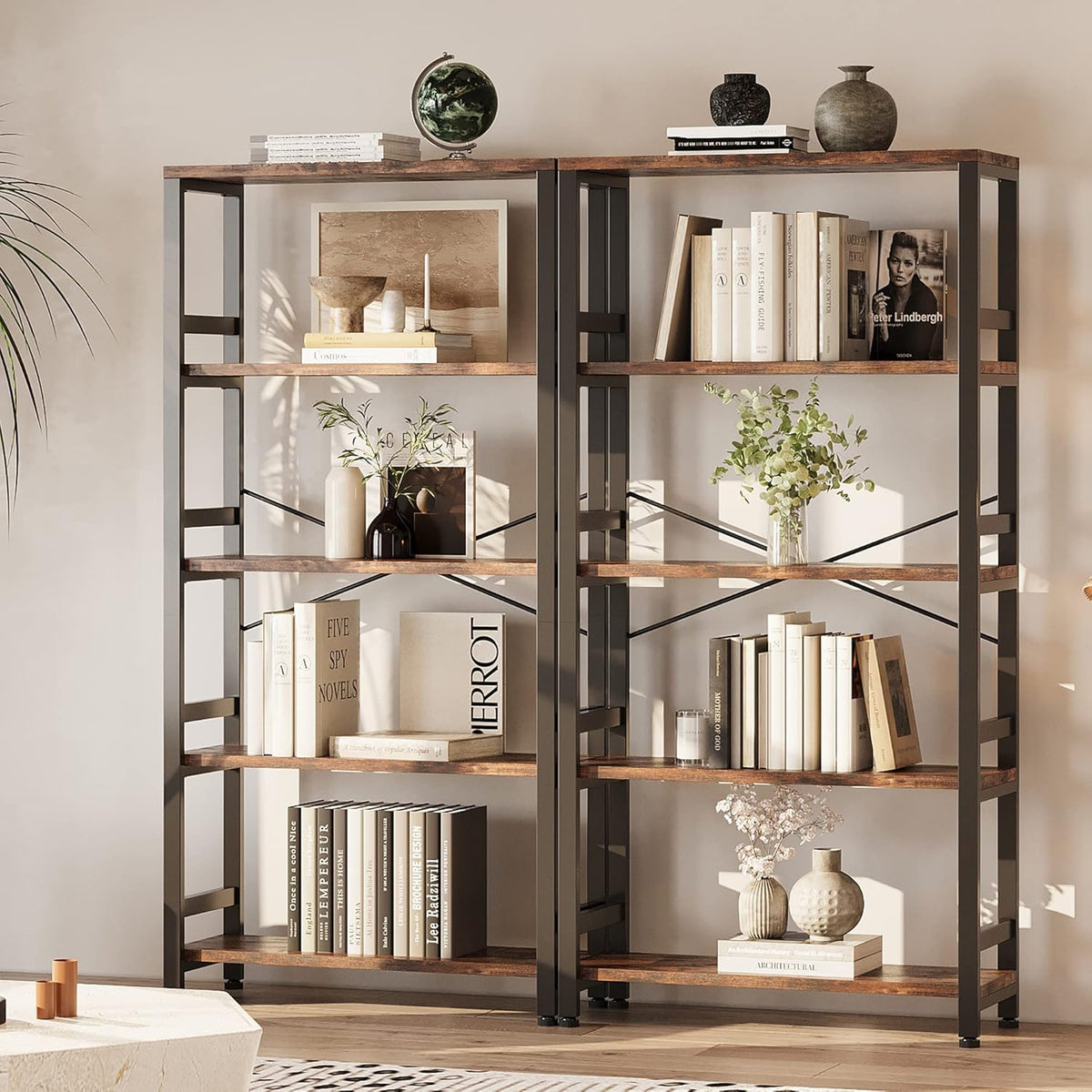IRONCK Bookshelves and Bookcases, 31.5in Wide Shelf 5-Tier Ladder Shelf 110lbs/shelf Vintage