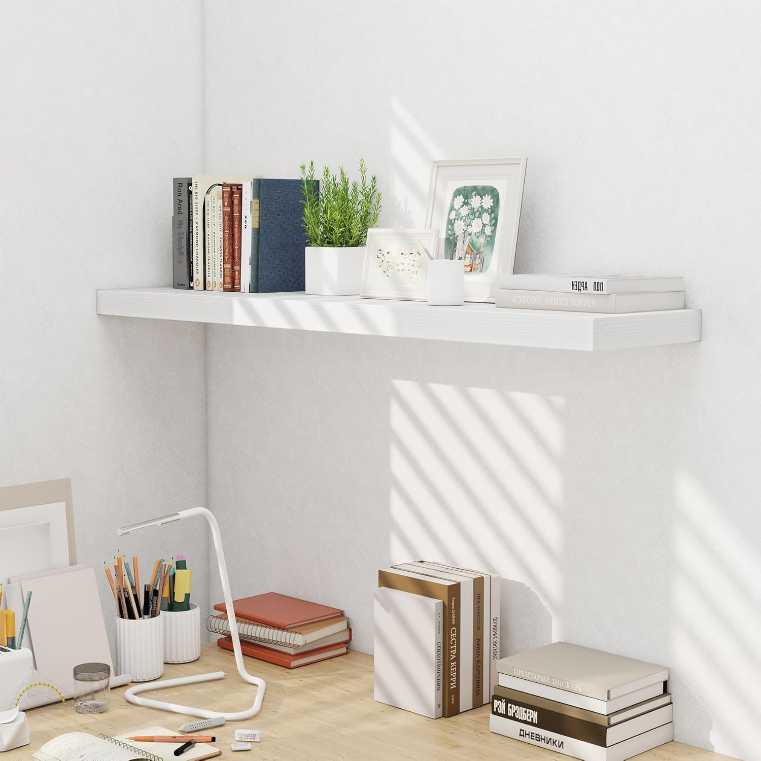 Fun Memories 10 Inch Deep Shelves, Floating Shelves for Wall 48 Inches Long, Wood Floating Shelves
