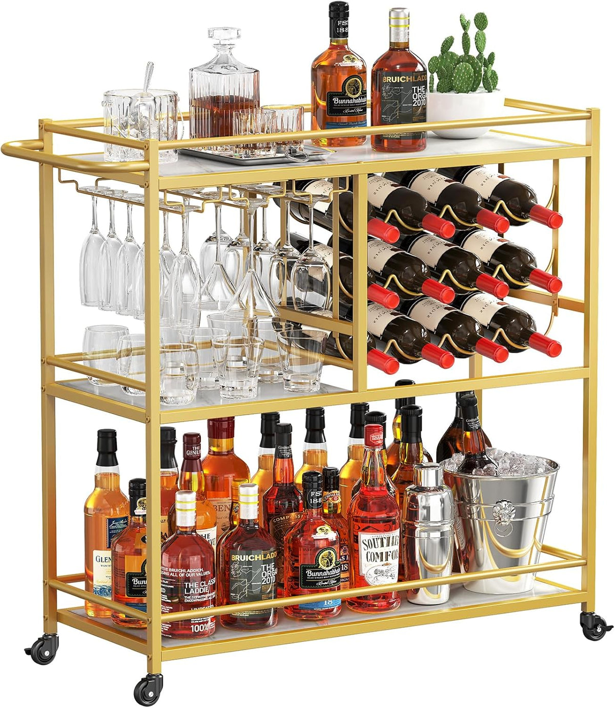 Lifewit Bar Cart for The Home, 3 Tier Drink Cart with Lockable Wheels, 12 Wine Rack and 3 Rows