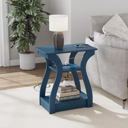 End Tables Living Room, End Table end Table with Charging Station and USB,Navy Blue Side Table