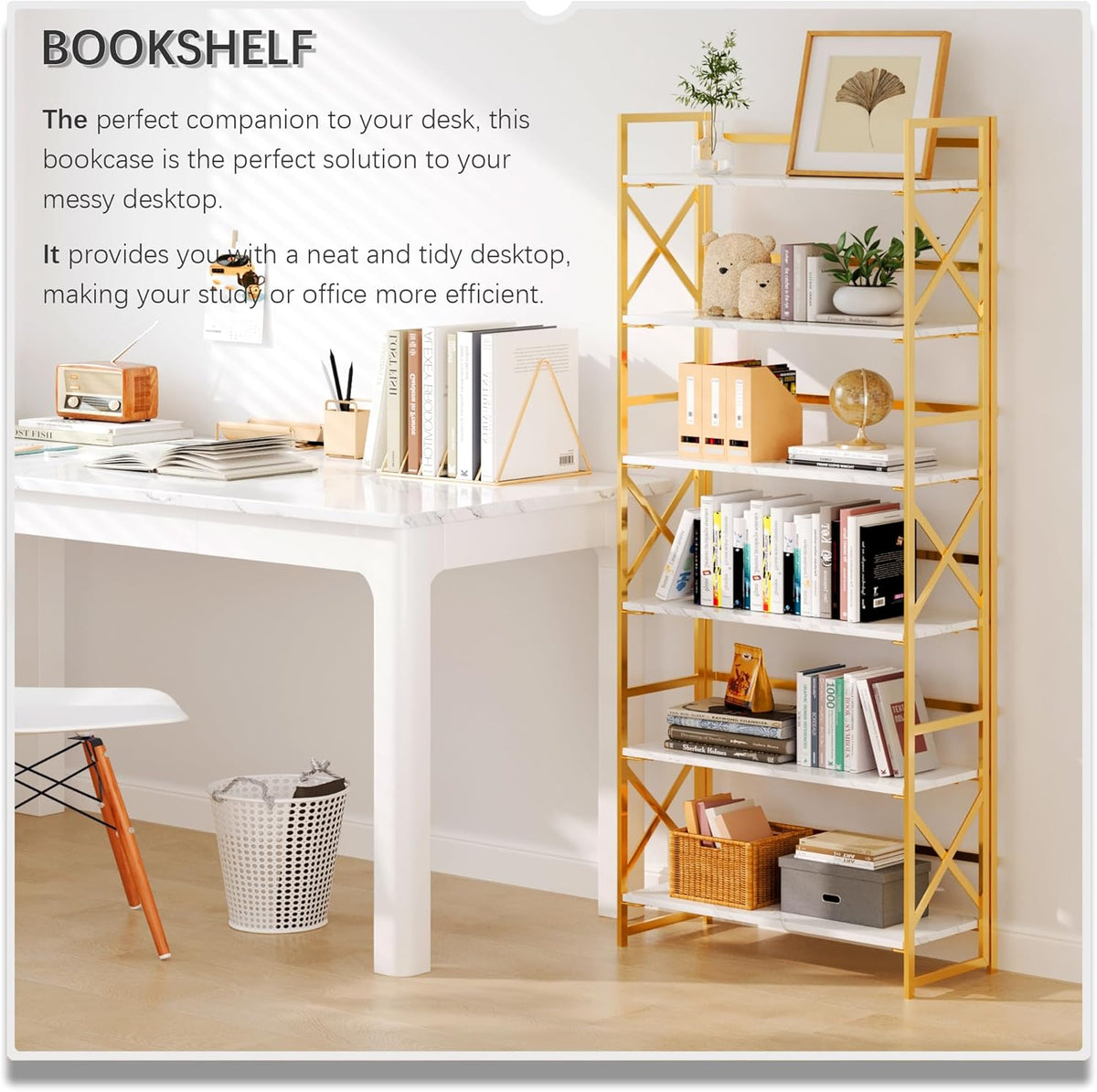 4NM 6 Tiers No Assembly Book Shelves, 61.8" H Folding Bookshelf Bookcase Open Industrial Foldable
