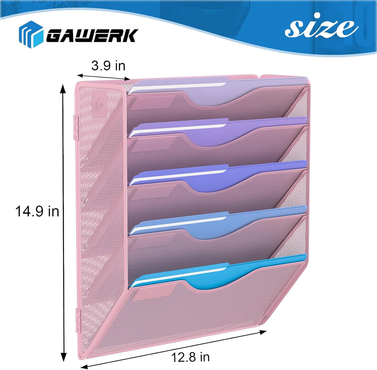 5 Tier Hanging Wall File Organizer, Mesh Mail Paper Orgnization Hanging File Folder Holder for Home