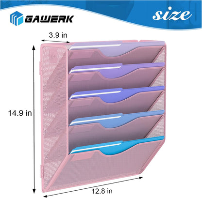 5 Tier Hanging Wall File Organizer, Mesh Mail Paper Orgnization Hanging File Folder Holder for Home