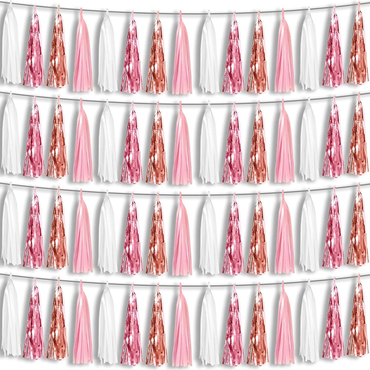 4P Pink White Peach Rose Gold Tassels Party Tassel Garland Banner, Tassels Banner Streamers for