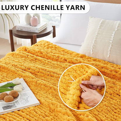 L'AGRATY Chunky Knit Throw Blanket - 40x50: 100% Hand-Knitted Chenile Crochet Blanket For Home