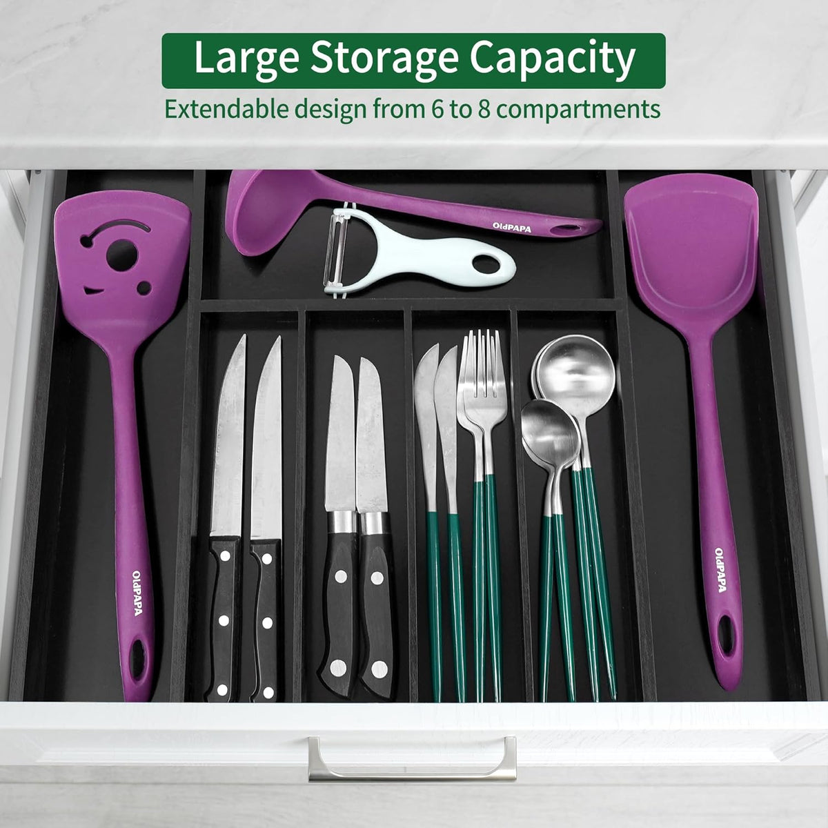 Utoplike Bamboo Silverware Drawer Organizer, Expandable Kitchen Utensils Drawer Organiser, Cutlery