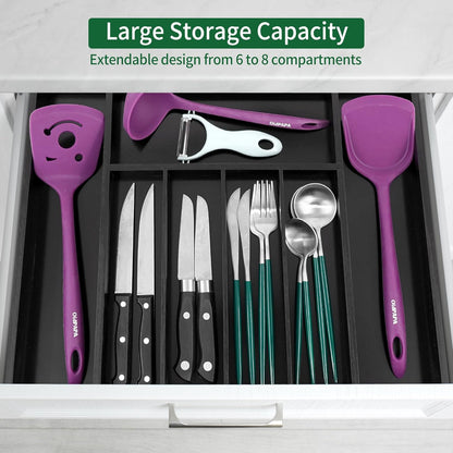 Utoplike Bamboo Silverware Drawer Organizer, Expandable Kitchen Utensils Drawer Organiser, Cutlery