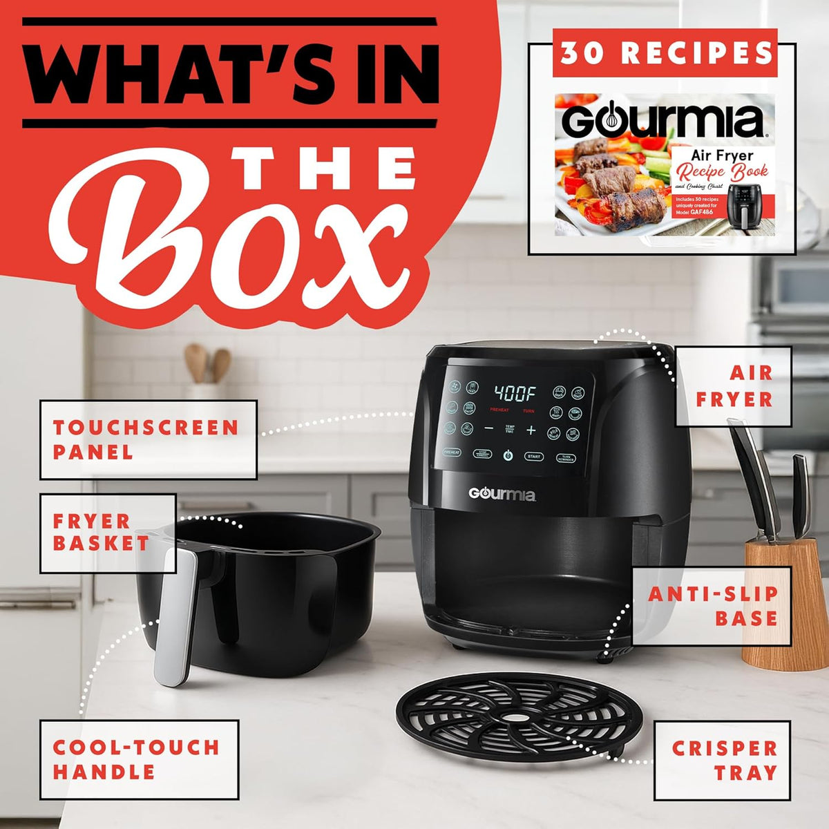 Gourmia Air Fryer Oven Digital Display 4 Quart Large AirFryer Cooker 12 1-Touch Cooking Presets