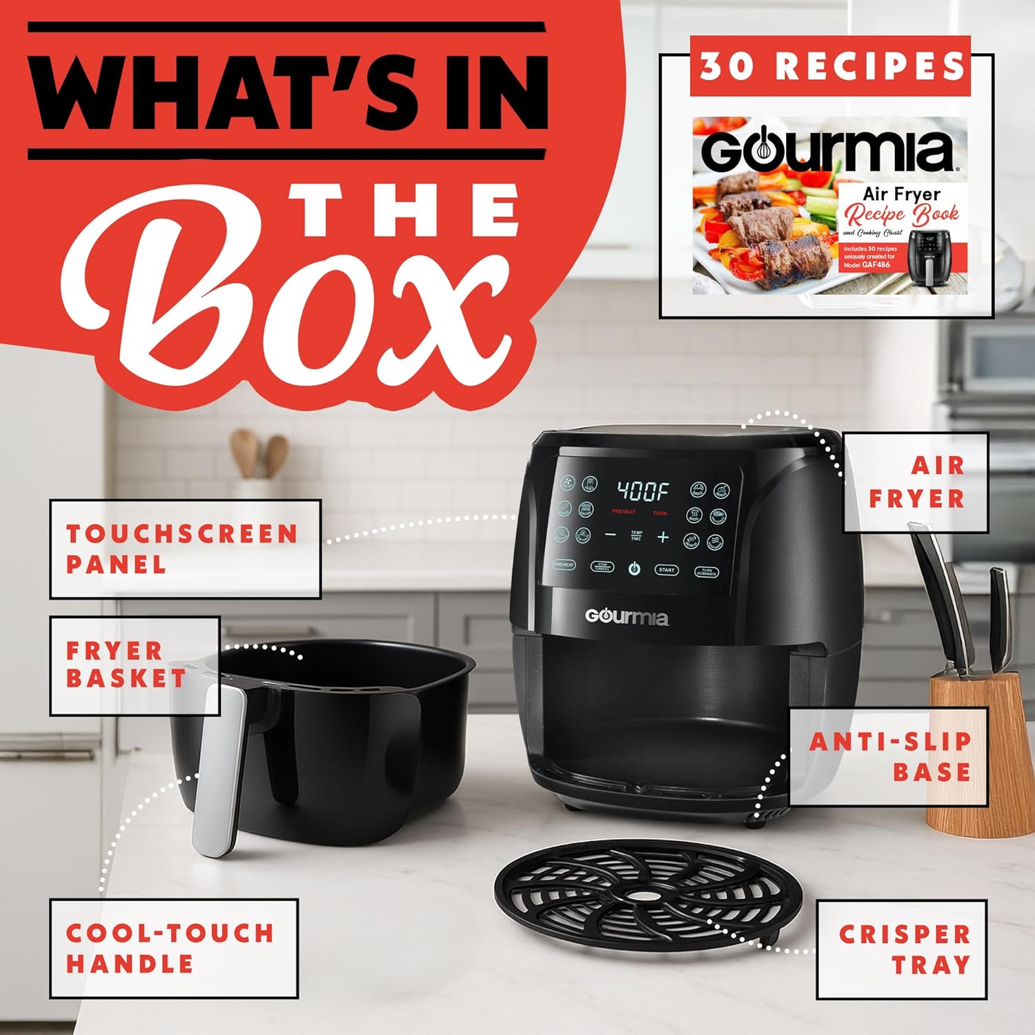 Gourmia Air Fryer Oven Digital Display 4 Quart Large AirFryer Cooker 12 1-Touch Cooking Presets