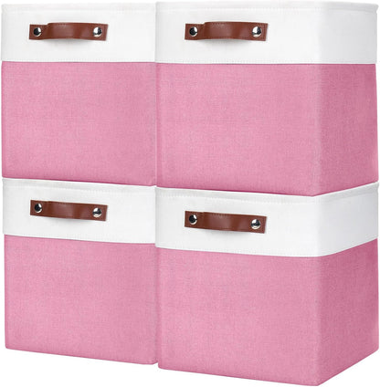 Collapsible Fabric Storage Cubes 11x11 Cube Storage Bins, 4 Pack Closet Baskets Box with Handles
