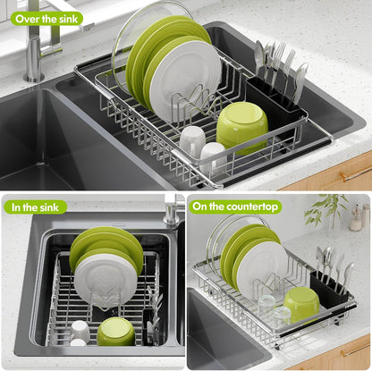 Dish Drying Rack in Sink, Expandable Stainless Steel Dish Drainer for Kitchen Sink, Dish Strainer