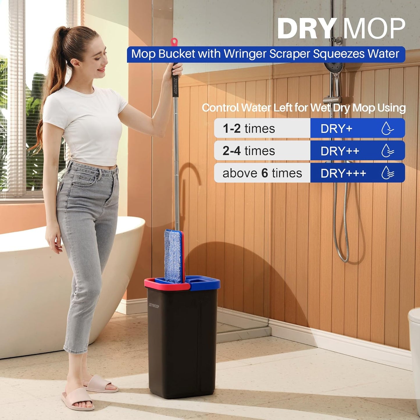 JOYMOOP Mop and Bucket Set for Home, Hands-Free Self-Cleaning System, with 3 Reusable Microfiber