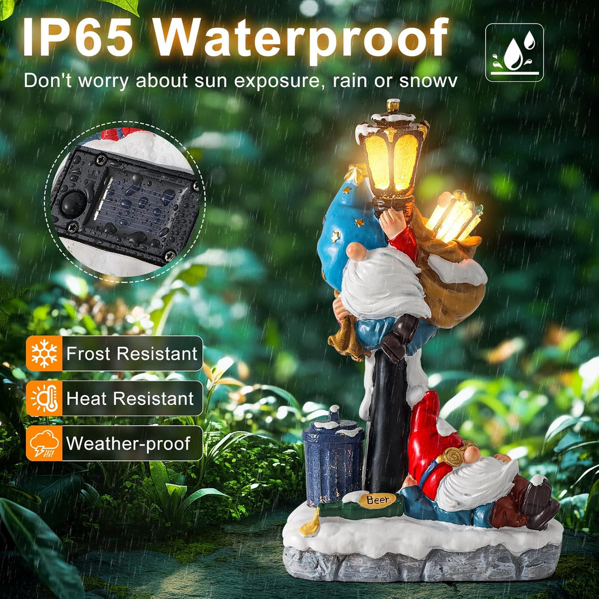 WINTS Solar Garden Gnome,Outdoor Gnome with Solar Lights Decor for Patio,Lawn,Yard,Balcony,Funny