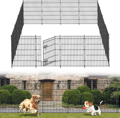 10 Panels No Dig Garden Fence with Gate, 34in(H) × 22.5ft(L) Decorative Metal Outdoor Dog Fence