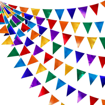 Rainbow Party Decorations Colorful Metallic Fabric Triangle Pennant Banner Flag Bunting Garland for