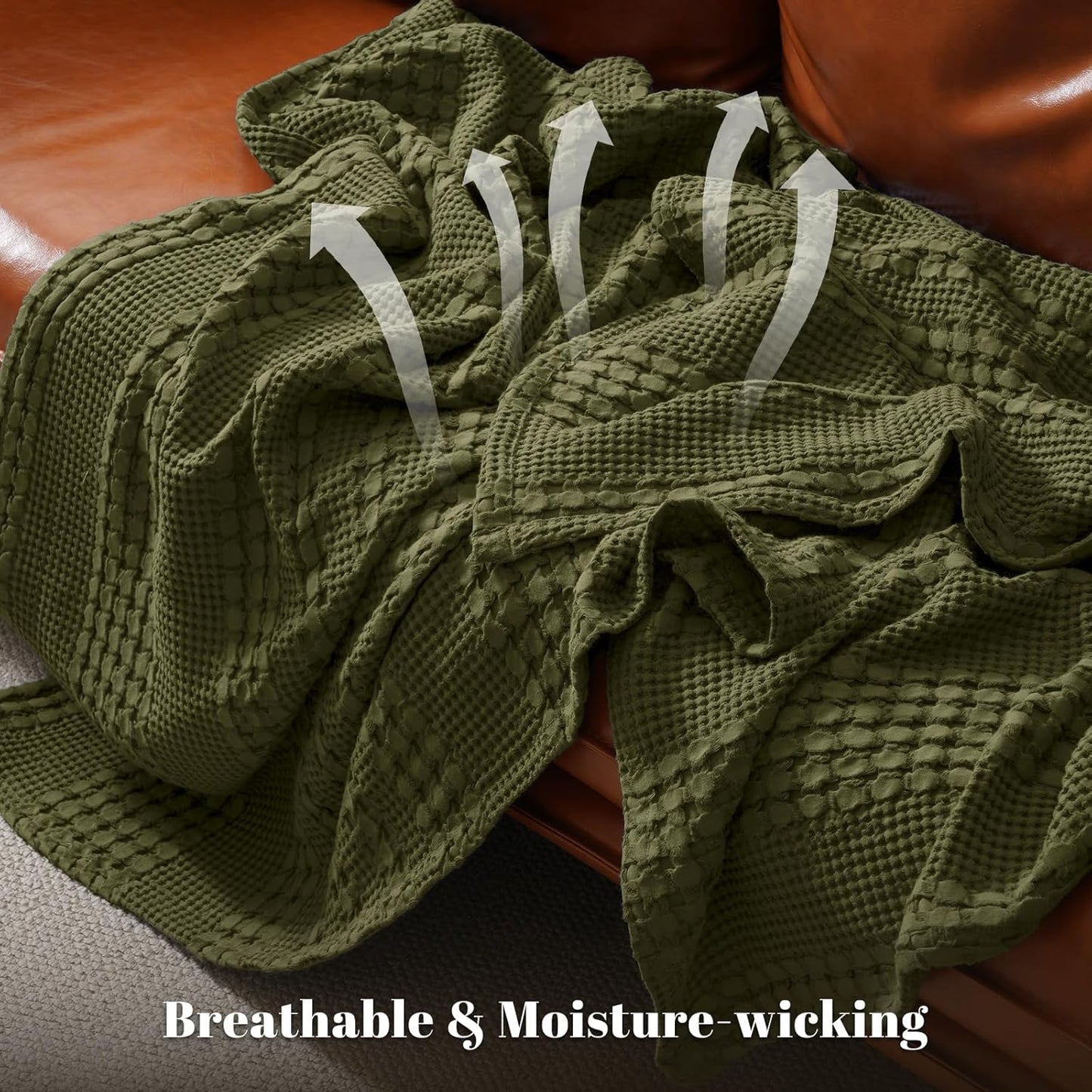 PHF 100% Cotton Waffle Weave Blanket King Size, Soft Lightweight Breathable Cozy Summer Blankets