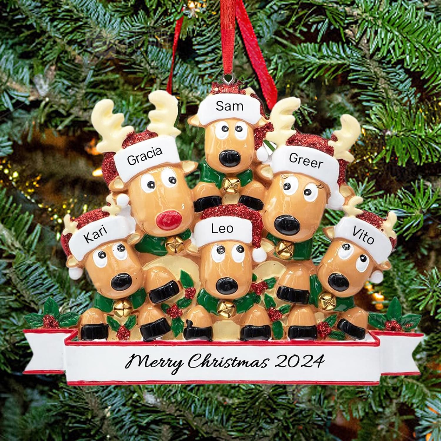 Personalized Christmas Ornaments 2025, Custom Reindeer Family Ornaments for Trees with Names