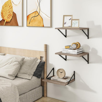 Heimlove Deep Floating Shelves for Wall, 12 Inch Deep Floating Shelves Set of 3, 16W x 12D Wood