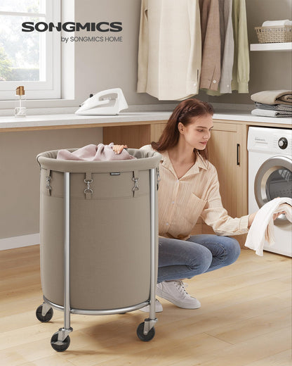 SONGMICS Laundry Basket, Rolling Steel Frame with 2 Locking Wheels, 110 L