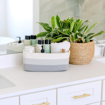 NaturalCozy 13.5”x8.5”x5.5” Rectangle Storage Baskets for Shelves 3 Pack | Cotton Rope Woven Small