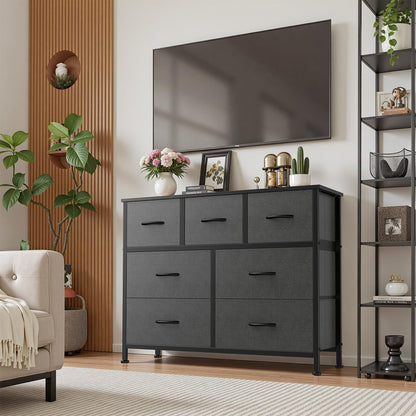 Sweetcrispy 7 Drawer Dresser for Bedroom Storage with Fabric Bins, Gray