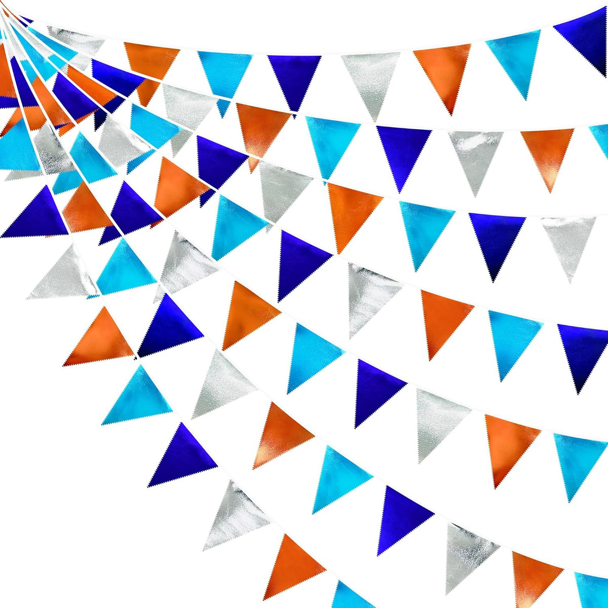 Orange Blue Silver Party Decorations Metallic Fabric Triangle Pennant Banner Flag Bunting Garland