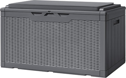 Greesum 100 Gallon Resin Deck Box Large Outdoor Storage with Cushions for Patio Furniture, Garden