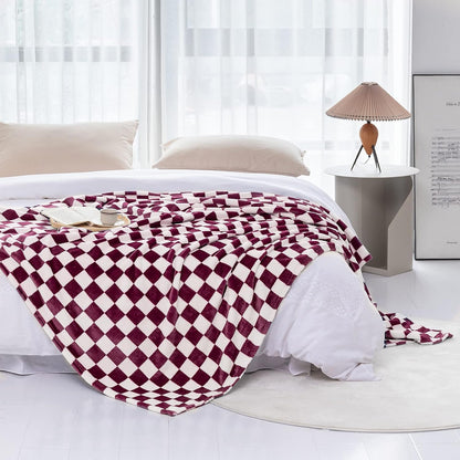 LOMAO Throw Blankets Flannel Blanket with Checkerboard Grid Pattern Soft Throw Blanket for Couch