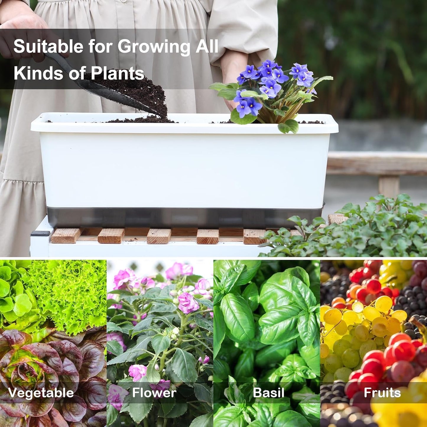 Window Box Planter 8 Pcs, 17 Inches Rectangle Flower Pots with Drainage Holes and Trays, Vegetable