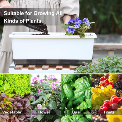 Window Box Planter 8 Pcs, 17 Inches Rectangle Flower Pots with Drainage Holes and Trays, Vegetable