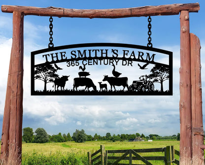 Personalized Hanging Metal Farm Sign, Last Name for Farm, Farmhouse Wall Decor, Large Outdoor