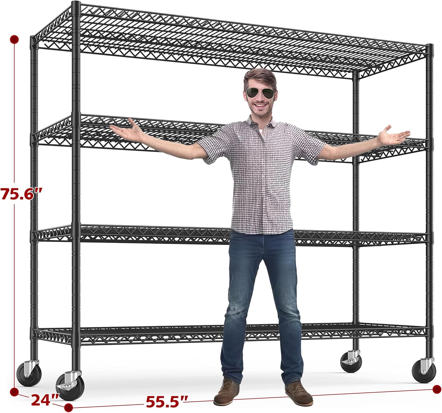 REIBII 75.6" H Storage Shelves Wire Shelving Unit with Wheels 2500LBS Garage Shelving Heavy Duty