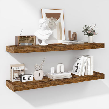 Fun Memories 36 Inch Floating Shelves - Deep Rustic Wooden Wall Shelves - Extra Deeper & Thicker