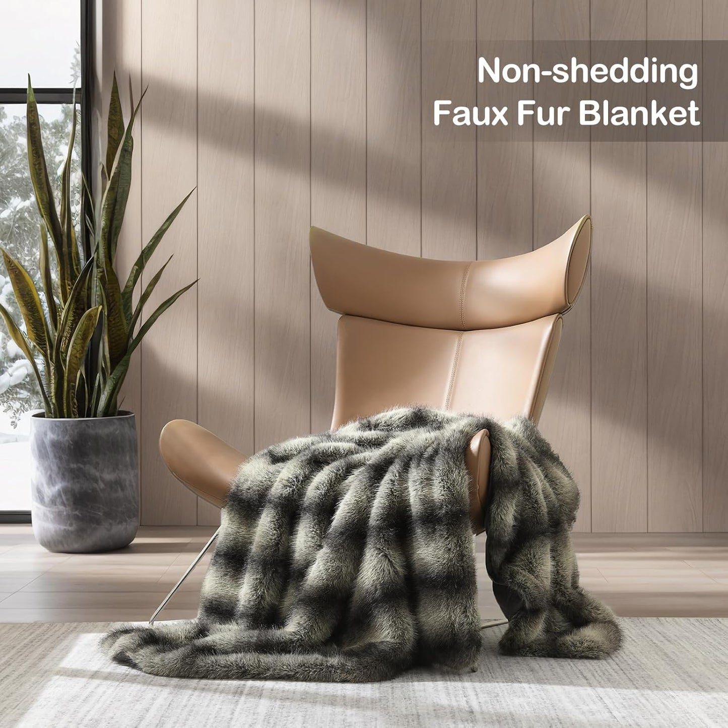 HORIMOTE HOME Luxury Faux Fur Throw Blanket, Non-Shedding 60"x80" Fur Blanket Throw, Ultra Soft