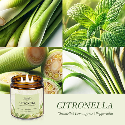 Auelife Citronella Candles Outdoor, 12oz Large 3-Wick Candle for Outside Patio Camping & Garden