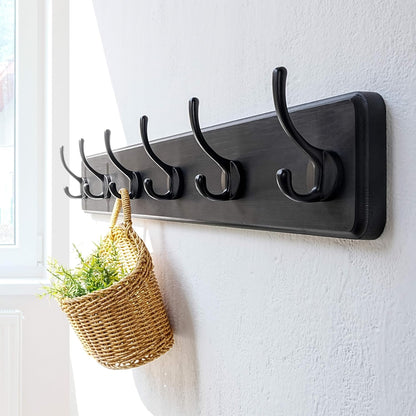 Dseap Wall Mounted Coat Rack: 24" Long, Patented, Heavy-Duty, 6-Double-Hooks Wooden Hanger Rail for