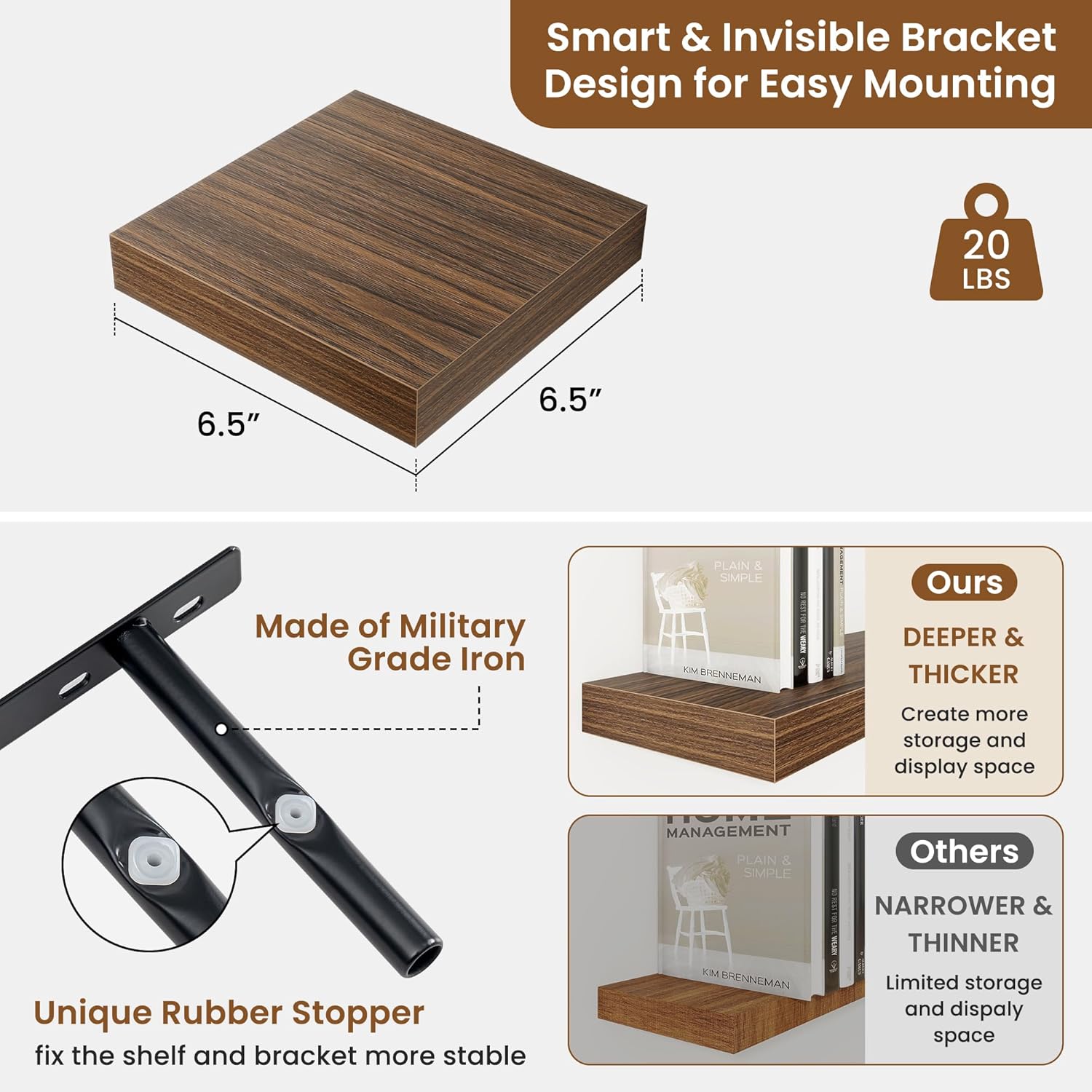 fuqing Floating Shelves for Wall, Bathroom Shelf Wall Mounted for Storage, Shelves with Invisible