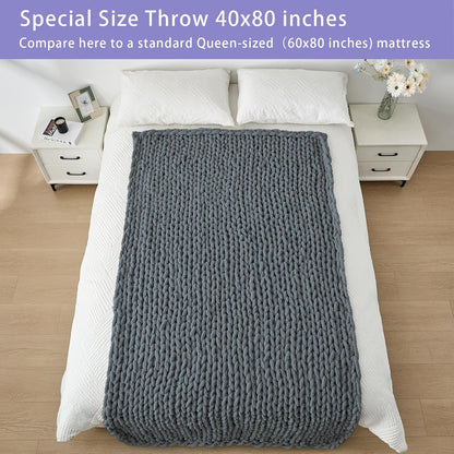Bigacogo Chunky Knit Throw Blanket for Couch, 40x80 inches, 100% Hand Knitted with Thick Jumbo