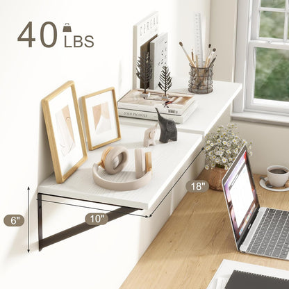 Fun Memories White Floating Shelves 18 Inch Long, Rustic Floating Shelf with Brackets, 10 Inch Deep