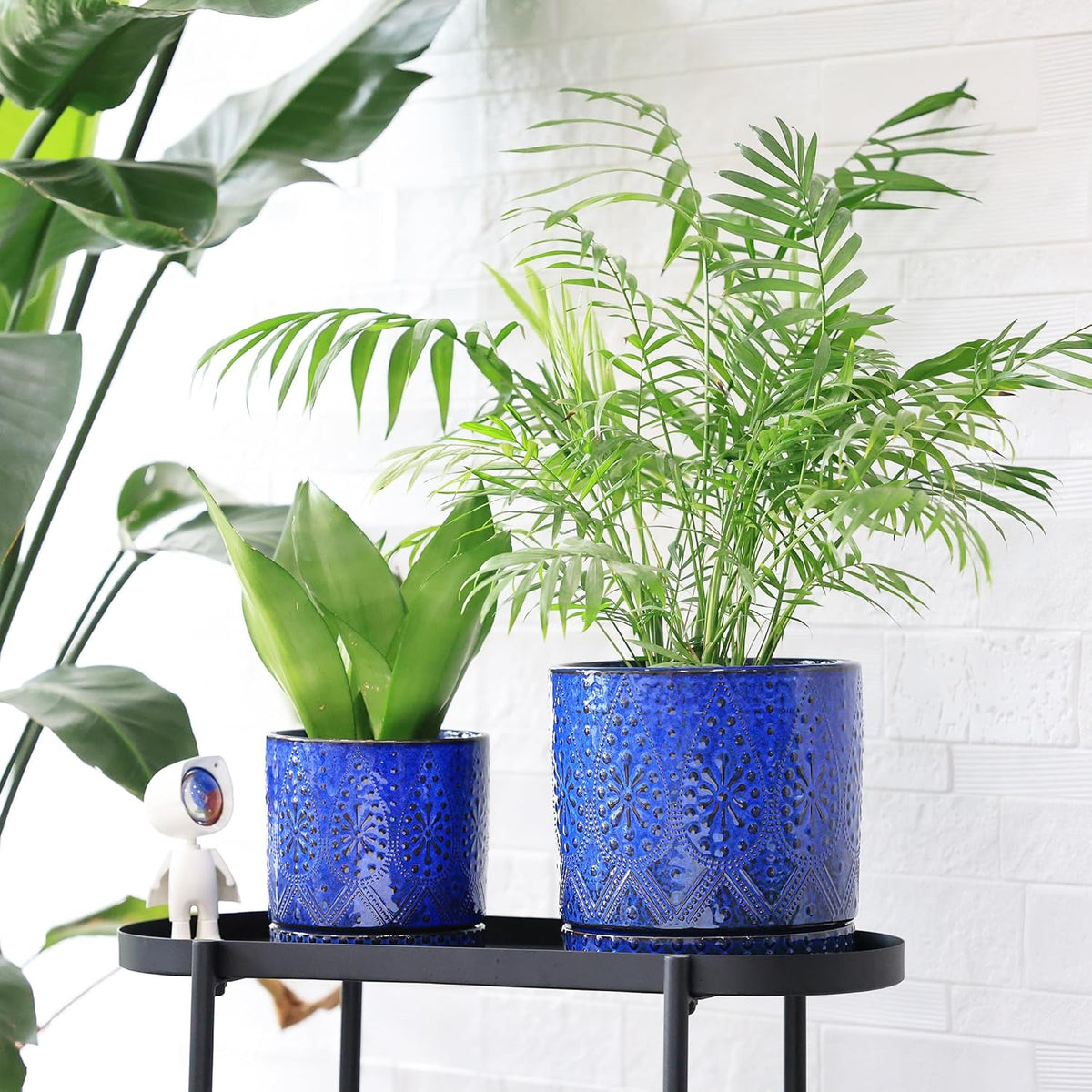 8 Inch + 6 Inch Indoor Plant Pot with Drainage Holes and Saucers, Ceramic Planter for Plants
