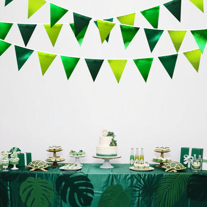 Gradient Green Party Decorations Metallic Fabric Ombre Green Triangle Pennant Banner Flag Bunting
