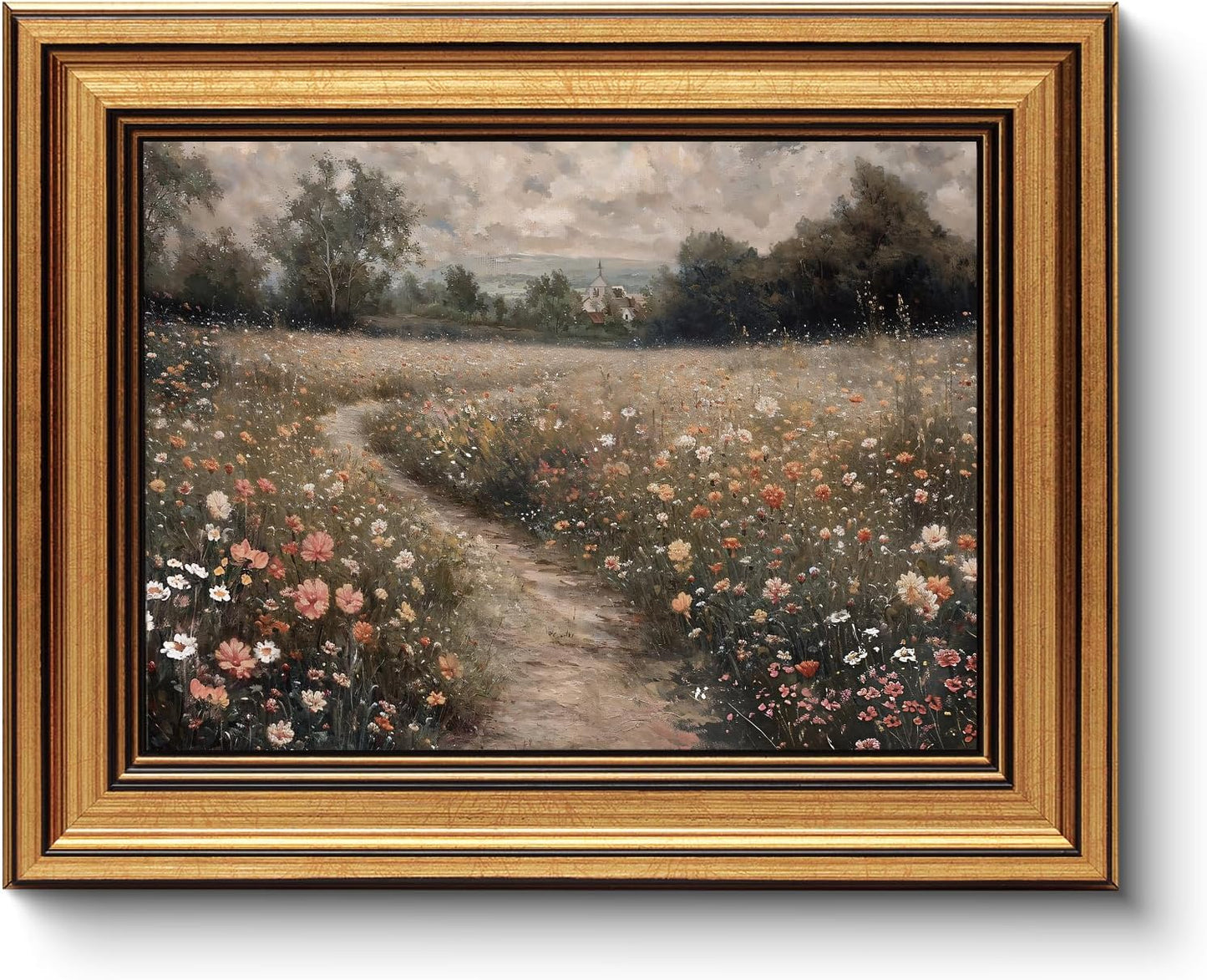 HUARCEY Gold Framed Vintage Wall Art for Living Room, Flowers Painting Prints Shelf Decor for